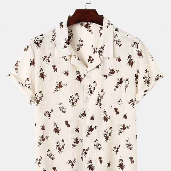 Tan Casual Men's Floral Print Shirt - Picture 1 of 7